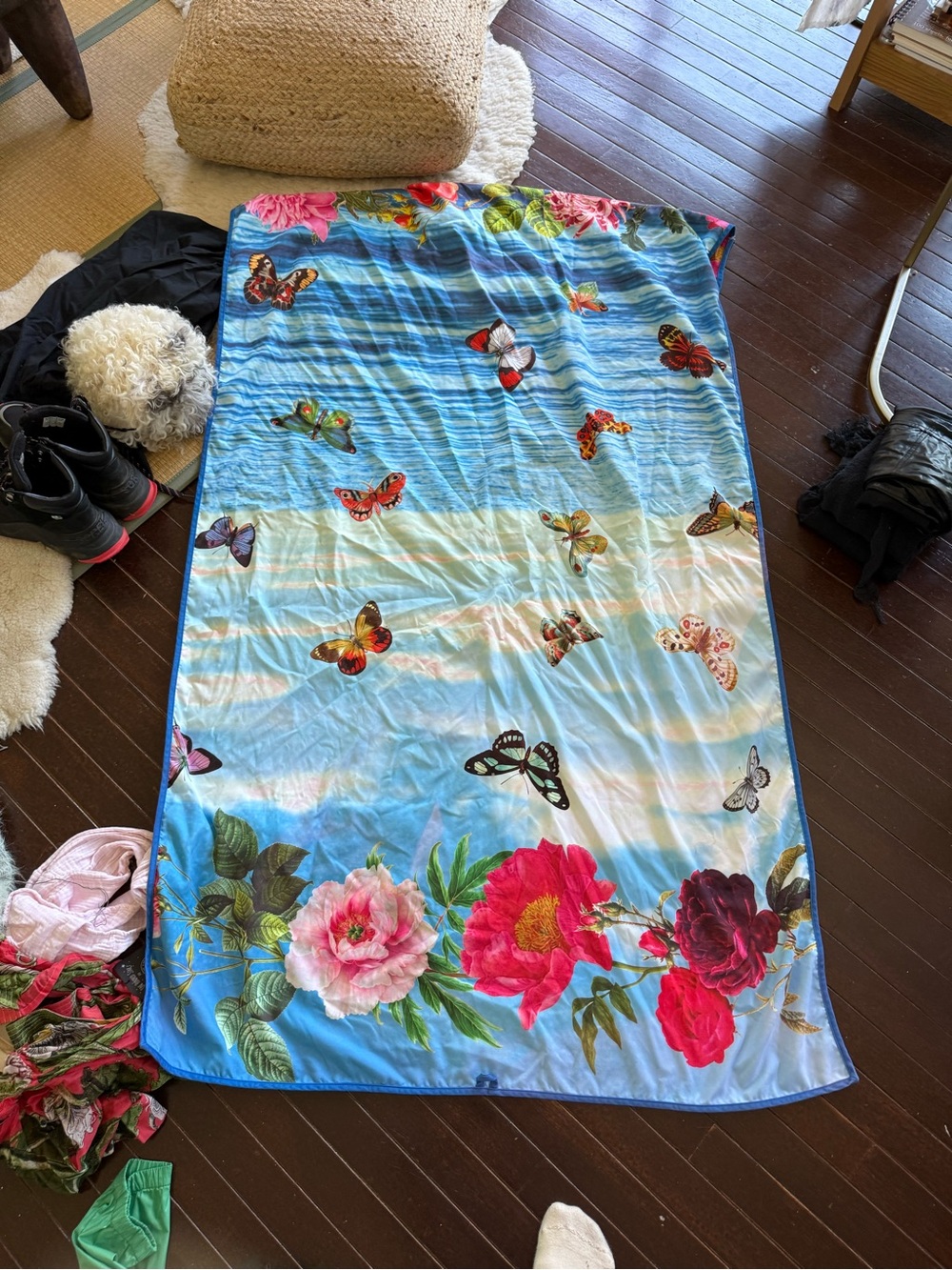 Johnny Was Blue Floral & Butterfly Beach Towel